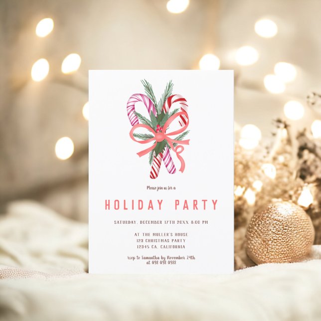 Candy Cane niedliche Mistleton Weihnachtsillustrie Einladung (Candy cane cute mistletoe Christmas illustration Invitation)