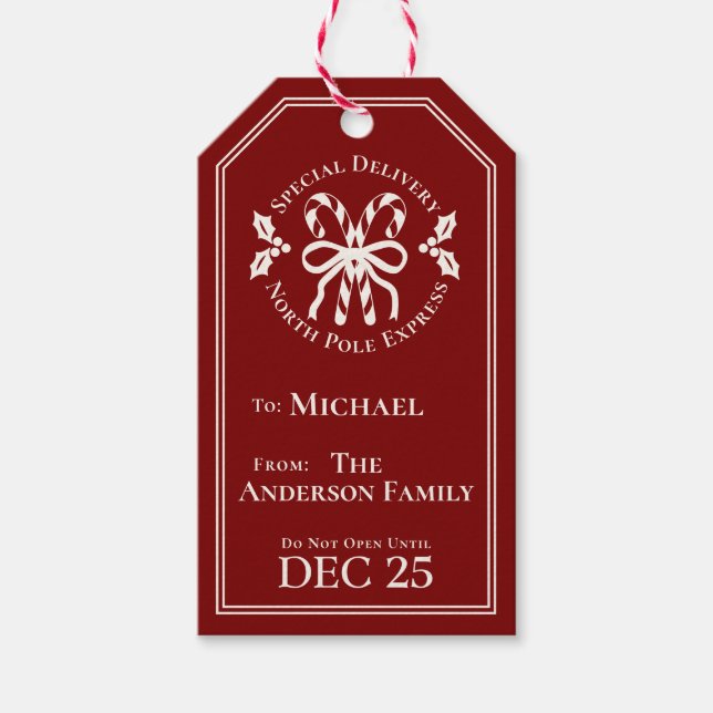 Candy Cane North Pole Express Special Delivery Geschenkanhänger (Vorderseite)