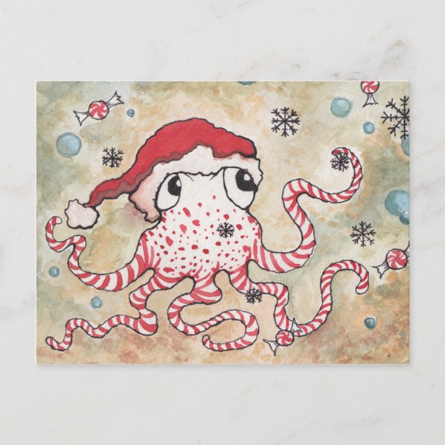 Candy Cane Octopus Postkarte (Vorderseite)
