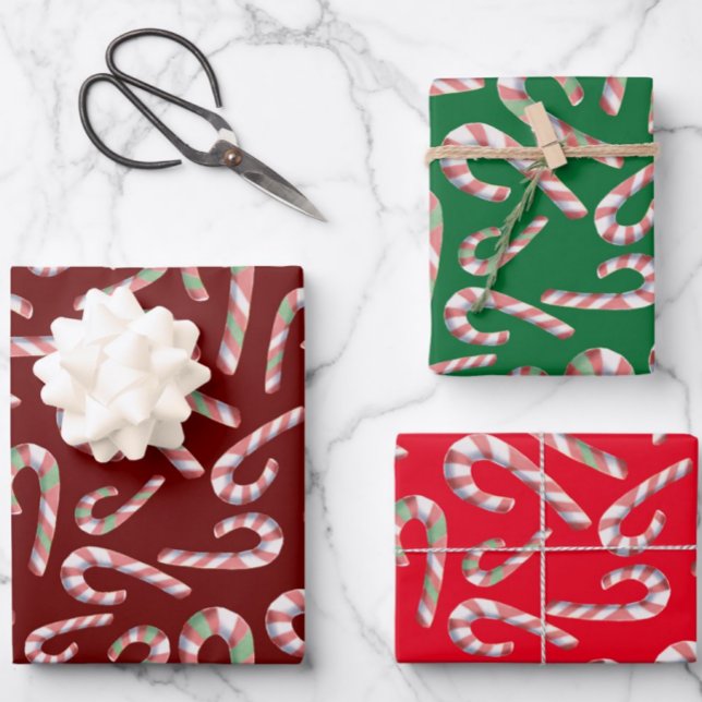 Candy Cane Pattern Red Green Maroon Geschenkpapier Set (Von Creator hochgeladen)