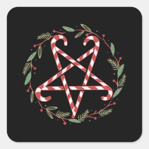 Candy Cane Pentagramm Quadratischer Aufkleber