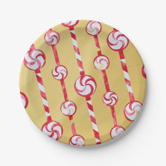Candy Cane Peppermint Gold Paper Plate Pappteller