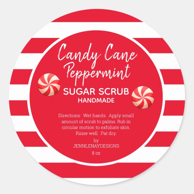 Candy Cane Peppermint Sugar Scrub DIY Runder Aufkleber (Vorderseite)