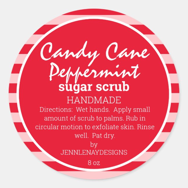 Candy Cane Peppermint Zucker Scrub hausgemachte Cu Runder Aufkleber (Vorderseite)
