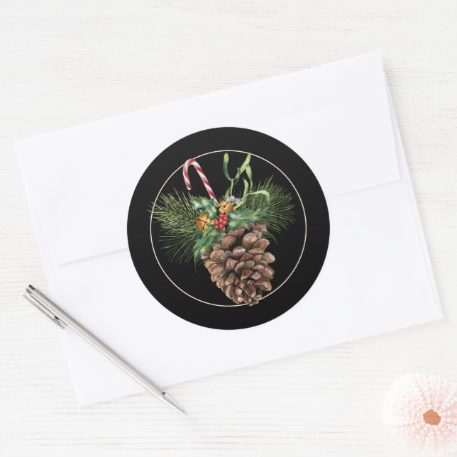 Candy Cane & Pinecone Runder Aufkleber (Umschlag)
