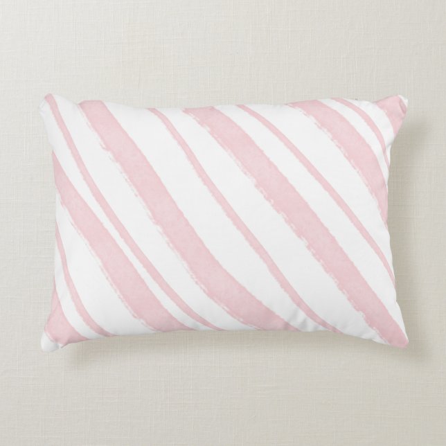 Candy Cane Pink Blush Stripter Wasserfarbe Dekokissen (Vorderseite)
