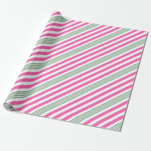 Candy Cane Pink und grün gestreift Geschenkpapier
