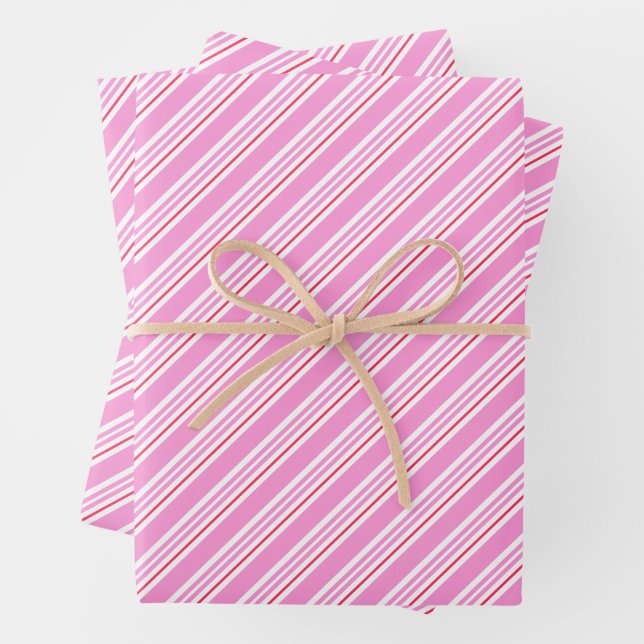 Candy Cane Pink und White Christmas Pattern Geschenkpapier Set (Beispiel)