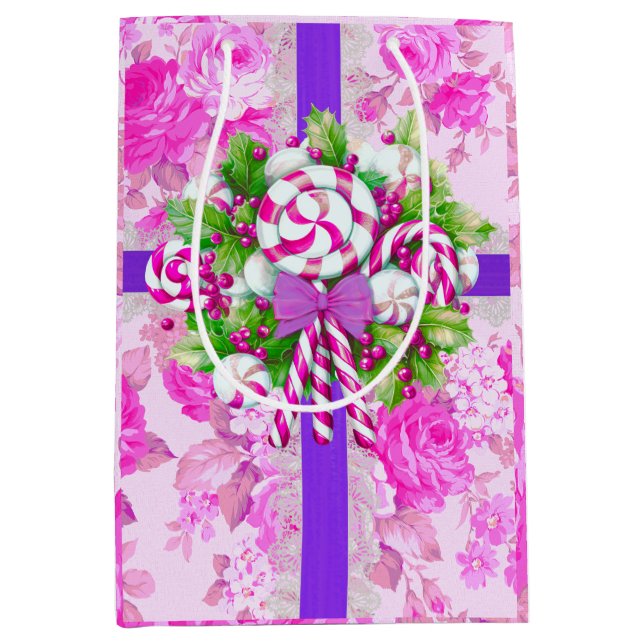 Candy Cane Pink Weihnachten Mittlere Geschenktüte (Vorderseite)