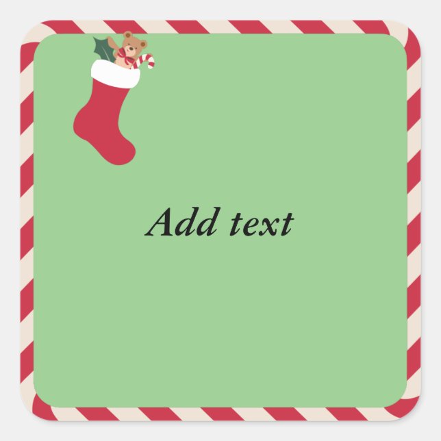 Candy Cane Rahmen mit Weihnachts-Strumpf-Vorlage Quadratischer Aufkleber (Vorderseite)