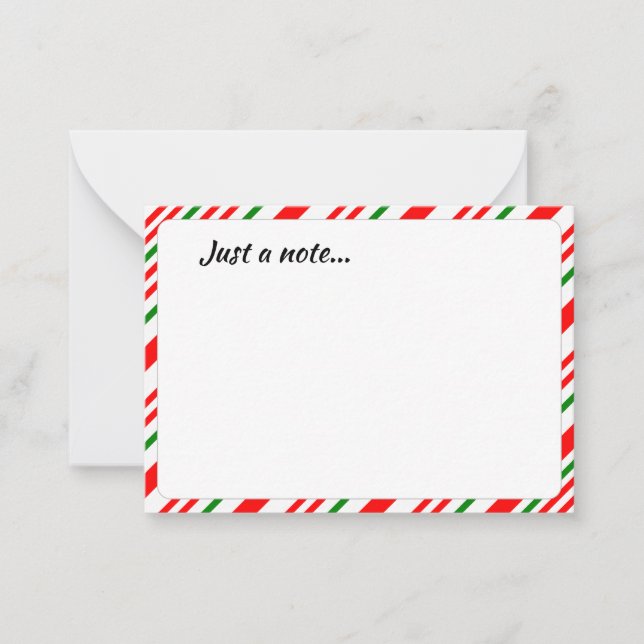 Candy Cane Red Green White Christmas Just a Note Mitteilungskarte (Vorderseite)