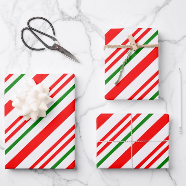 Candy Cane Red Green White Christmas Pattern Geschenkpapier Set (Vorderseite)