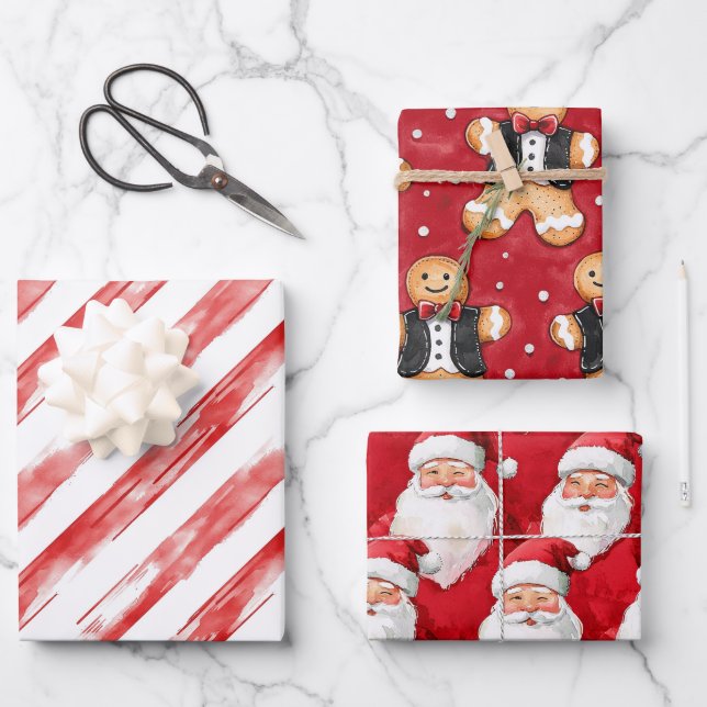 Candy Cane Red Stripes Weihnachten Geschenkpapier Set (Vorderseite)
