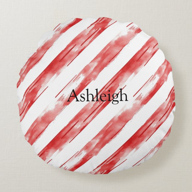 Candy Cane Red Stripes Weihnachten Rundes Kissen (Vorderseite)