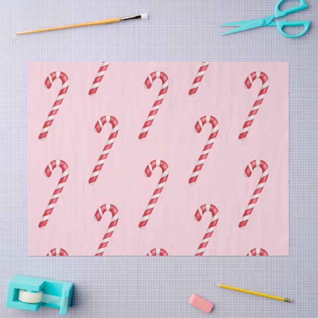Candy cane red white stripes on pink watercolor  seidenpapier (Basteln)