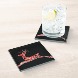 Candy Cane Reindeer auf schwarz, schöne Weihnachte Glasuntersetzer