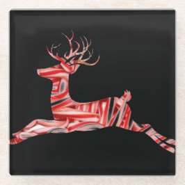 Candy Cane Reindeer auf schwarz, schöne Weihnachte Glasuntersetzer