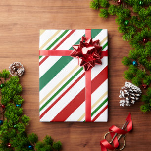 Candy Cane Rot, Gold, Grün und Weiß Streifen Geschenkpapier