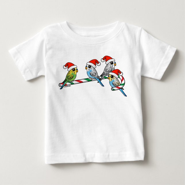 Candy Cane Santa Budgies Baby T-shirt (Vorderseite)