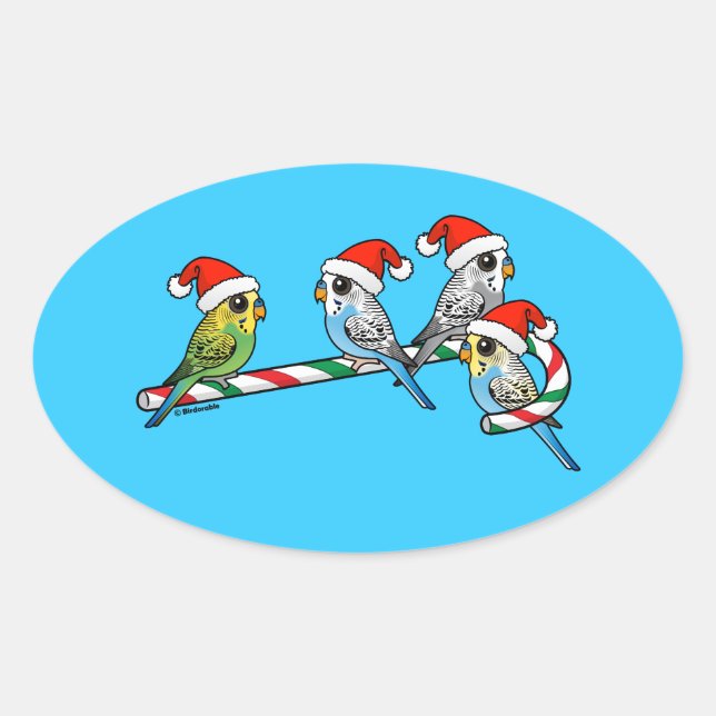Candy Cane Santa Budgies Ovaler Aufkleber (Vorderseite)