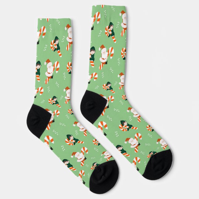 Candy Cane Santa Claus Elf Weihnachtsmuster Socken (Rechts)