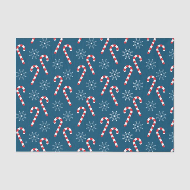 Candy Cane Snowflake Muster blaues Tissue Paper Seidenpapier (Vorderseite)