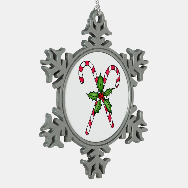 Candy Cane Snowflake Schneeflocken Zinn-Ornament (Links)