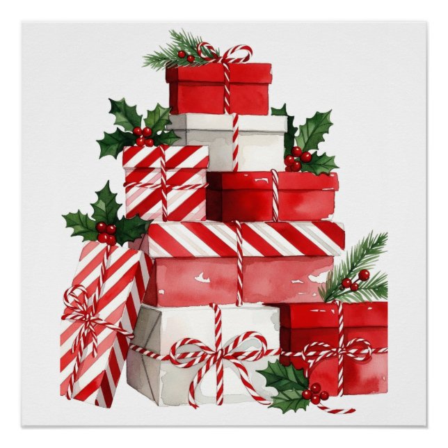 Candy Cane Stack Watercolor Christmas Poster (Vorderseite)