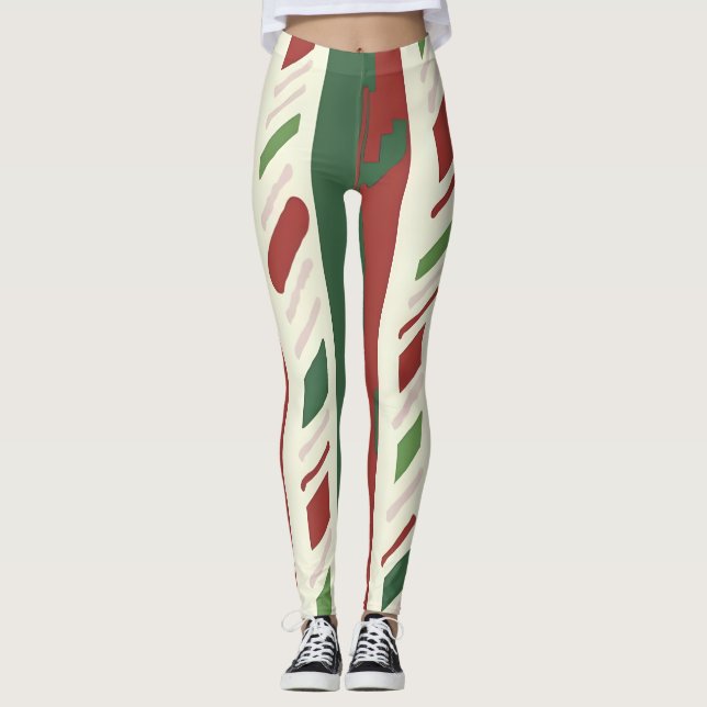 Candy Cane Streifen in Rot und Grün Leggings (Vorderseite)