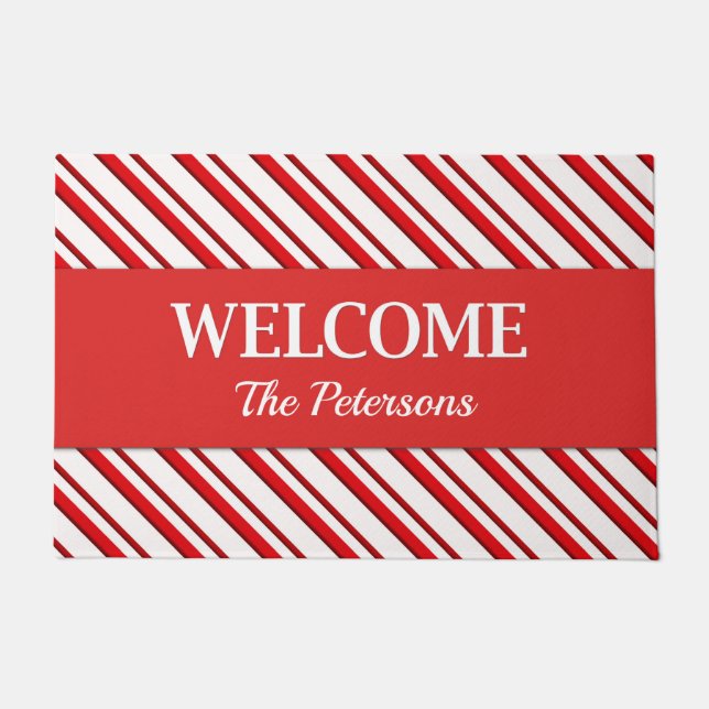 Candy Cane Streifen mit Personalisiertem Text Fußmatte (Vorderseite)