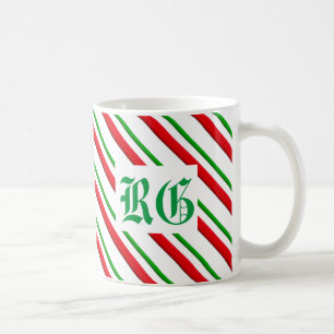 Candy Cane Streifen, Monogramm, rot und grün Kaffeetasse
