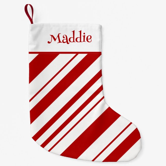 Candy Cane Streifen Personalisierter Name Kleiner Weihnachtsstrumpf (Vorderseite)