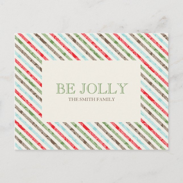 Candy Cane Strip and Damask Holiday Postkarten (Vorderseite)
