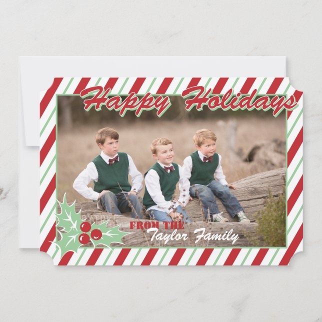 Candy Cane Stripe Foto-Karte Feiertagskarte (Vorderseite)