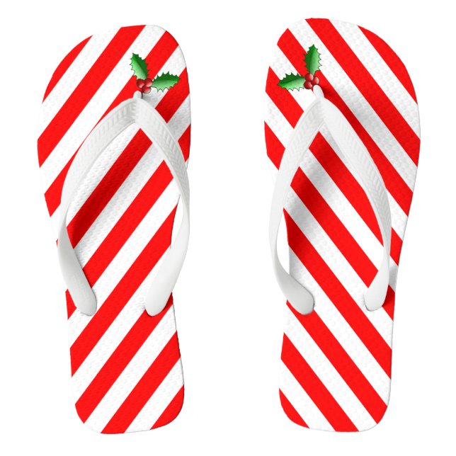 Candy Cane Stripe & Holly Sprig Urlaub Flip Flops (Fußbett)
