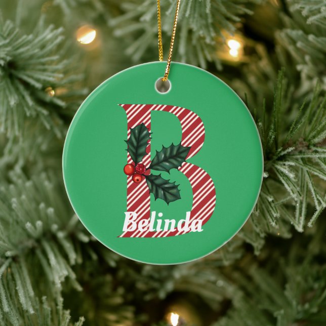 Candy Cane Stripe Letter B Große Weihnachten Große Keramik Ornament (Baum)
