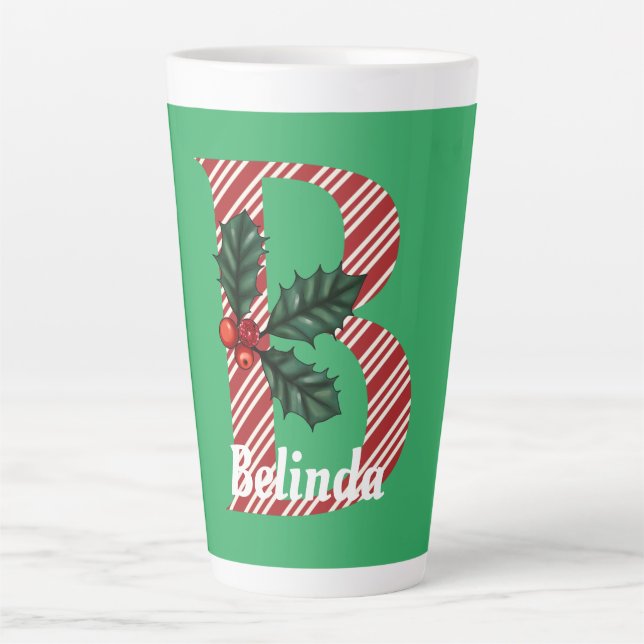 Candy Cane Stripe Letter B Große Weihnachtslatte Milchtasse (Vorderseite)