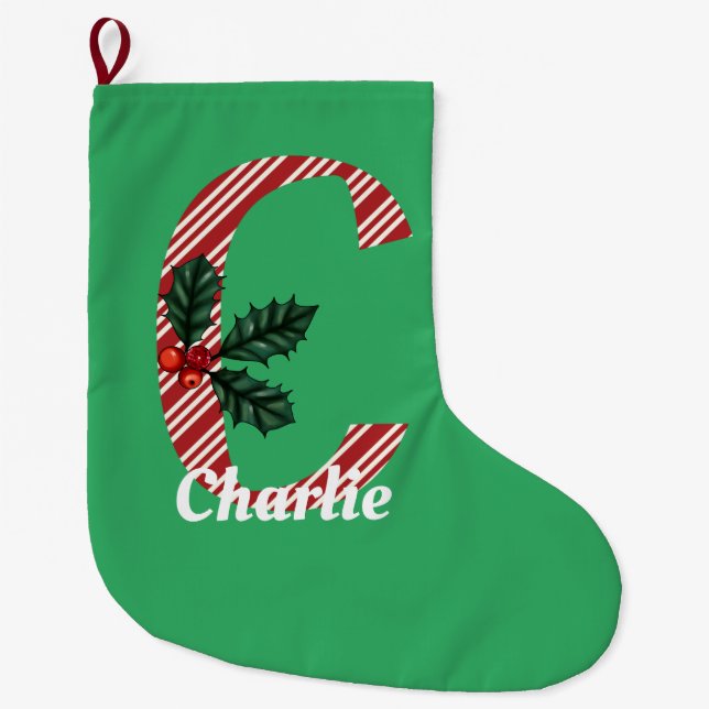 Candy Cane Stripe Letter C Große Weihnachten Großer Weihnachtsstrumpf (Vorderseite)