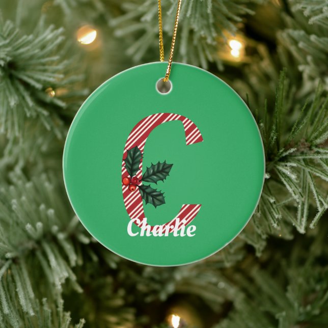 Candy Cane Stripe Letter C Große Weihnachten Keramik Ornament (Baum)