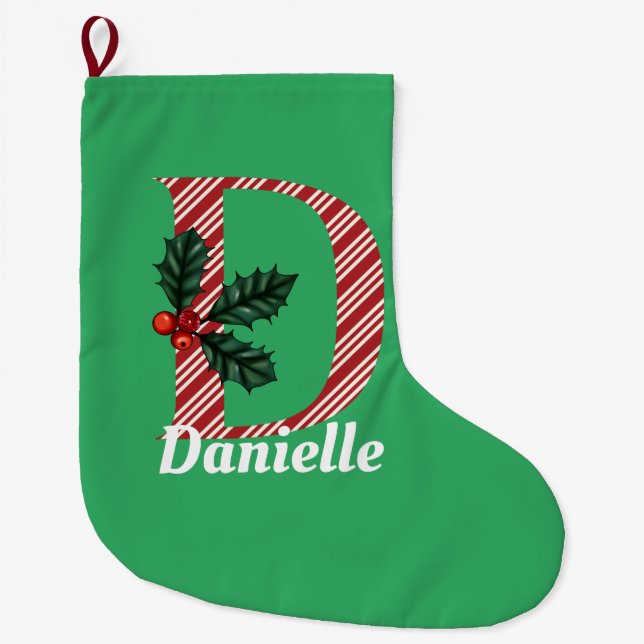 Candy Cane Stripe Letter D Large Christmas Großer Weihnachtsstrumpf (Vorderseite)