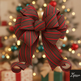 Candy Cane Stripe Red green Bow Festive Christmas  Ripsband