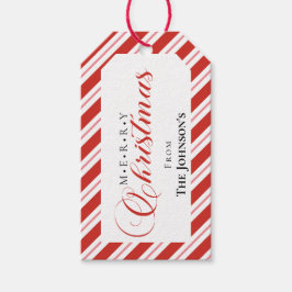 Candy Cane Stripe Script Frohe Weihnachten Geschenkanhänger