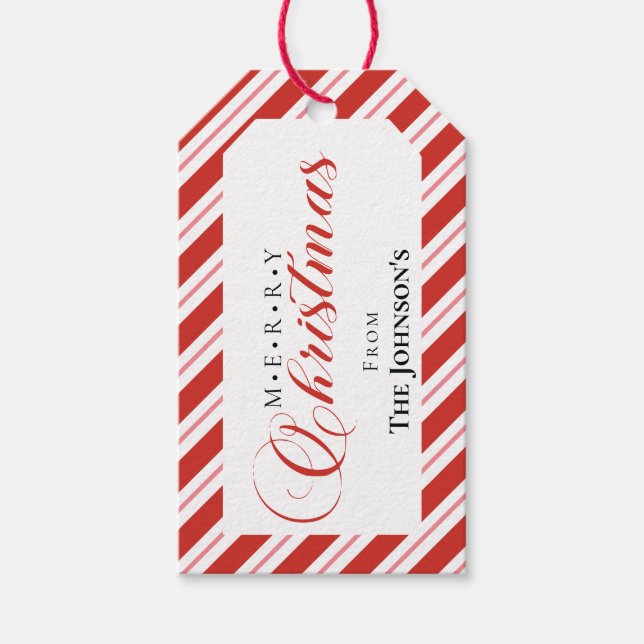 Candy Cane Stripe Script Frohe Weihnachten Geschenkanhänger (Vorderseite)