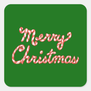 Candy Cane Striped Frohe Weihnachten Quadratischer Aufkleber