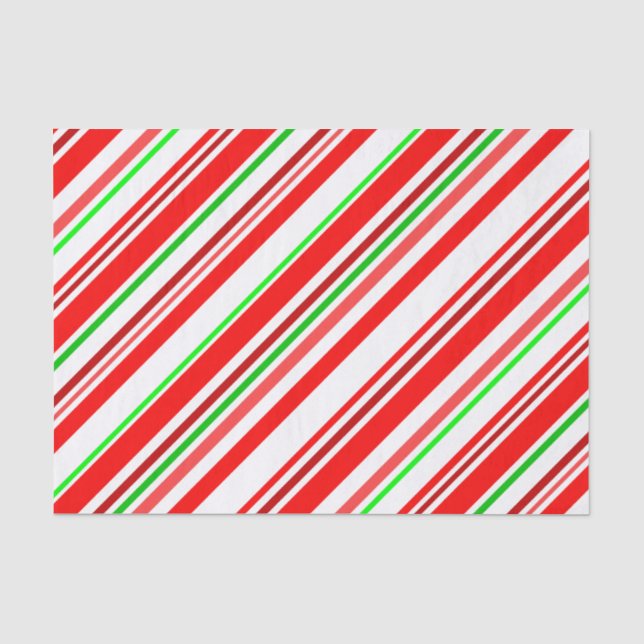 Candy Cane Stripes Diagonal Muster Rot Grün Seidenpapier (Vorderseite)