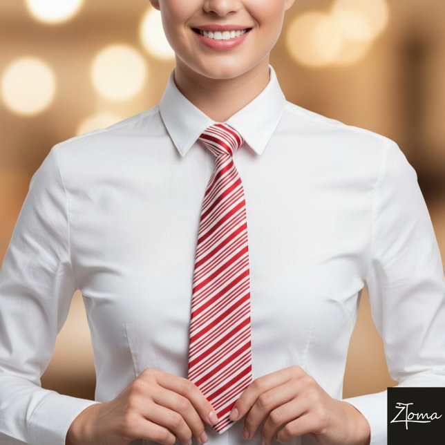 Candy Cane Stripes Red Bow Festive Christmas  Krawatte (Von Creator hochgeladen)