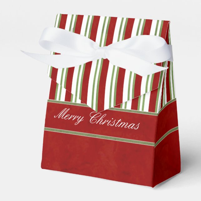 Candy Cane Stripes Rich Red and Bow Geschenkschachtel (Vorderseite)