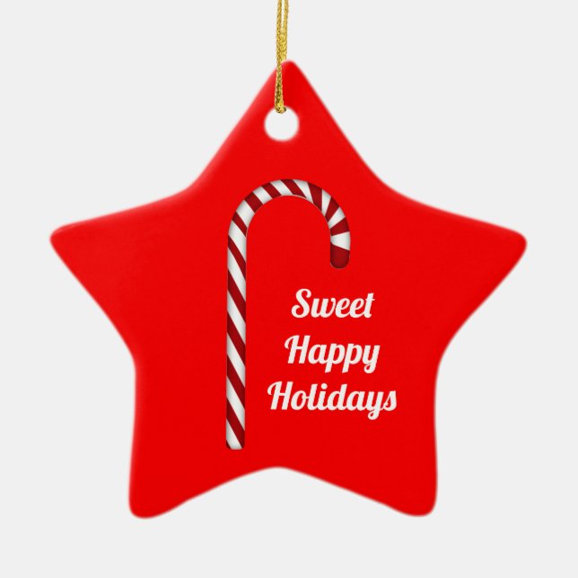 Candy Cane Sweet Happy Holidays Keramikornament (Vorne)