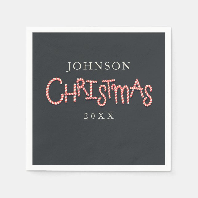 Candy Cane Typografie Weihnachts-Party Napkins Serviette (Vorderseite)