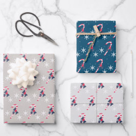 Candy Cane und Berry Snowflakes Weihnachtsmuster Geschenkpapier Set
